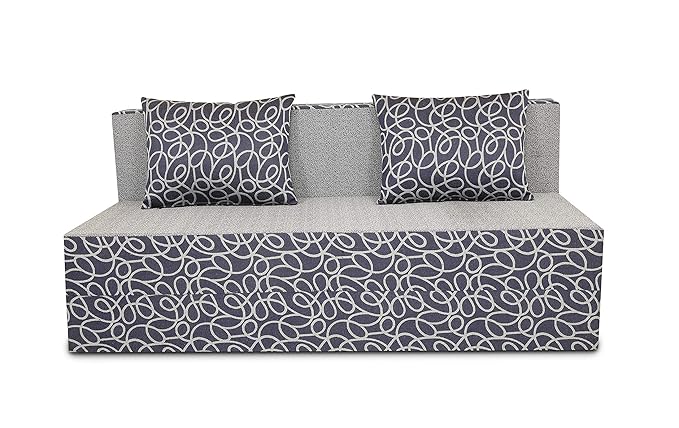 Adorn India Easy Three Seater Sofa Cum Bed Poly Cotton (Blue & Grey) 5X6