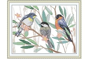Maydiyer Counted Cross Stitch Kits for Adults,14CT Unprinted Pattern Embroidery Kits for Beginners,Easy Cross-Stitch Set DMC Threads Needlework-'Three Little Birds 15''×11.8'