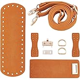 PandaHall DIY PU Leather Bag Knitting Set, Leather Bottom/26' Shoulder Strap/Bag Twist Lock/Flap Cover/Buckles for Crochet Handbag Tote, Camel (7 Accessories)