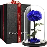 LOVAPPY Forever Preserved Rose - Eternal Rose in Glass Dome - Beauty and The Beast Rose for Mom - Fresh Flowers in Glass (Blue, 9 Inch)