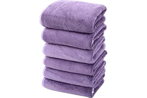 Cosy Family Ultra Soft Microfiber Absorbent Hand Towel Set of 6 - Silk Hemming Towels for Bathroom - Quick Drying - Perfect for Bath, Fitness, Gym, Shower, Hotel, and Spa - 16x28 Inch, Purple