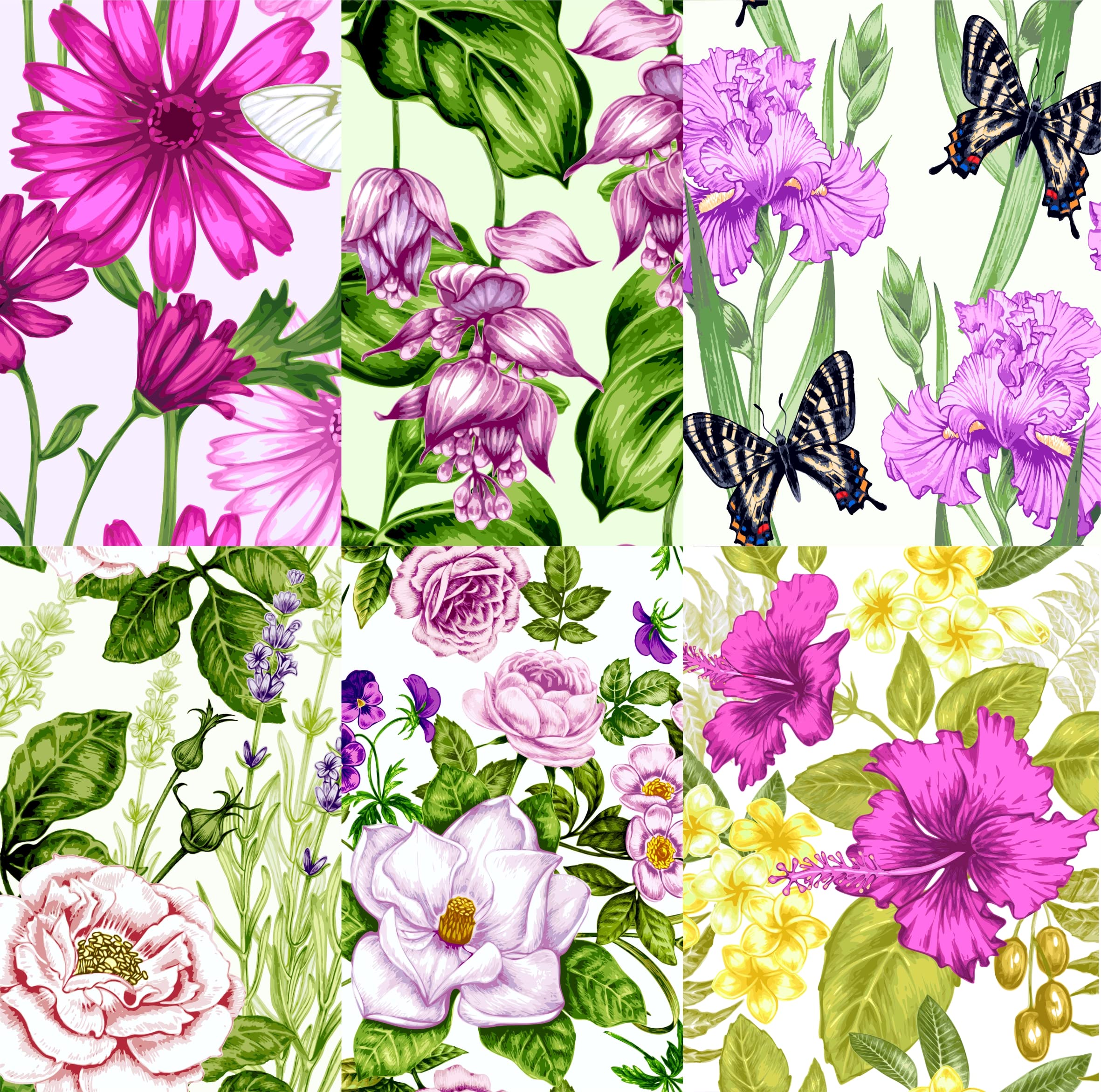 Vivid Flower Theme Mulberry Rice Paper, 20.5 x 26.5cm - 6 x Different Printed Mulberry Paper Images 30gsm Visible Fibres for Decoupage Crafts Mixed Media Collage Art