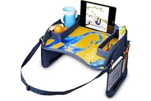 JumpOff Jo – Kids Car Seat Travel Tray, Kids Activity Tray, Activities for Travel, Cars, and Tables, Tablet Holder for Kids in The Car, 17" x 12” - Blue Dinosaurs