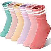 SAVALOS Kids Girls Athletic Sport Socks Basketball Outdoor Cotton Crew Breathable Socks 6 Pairs