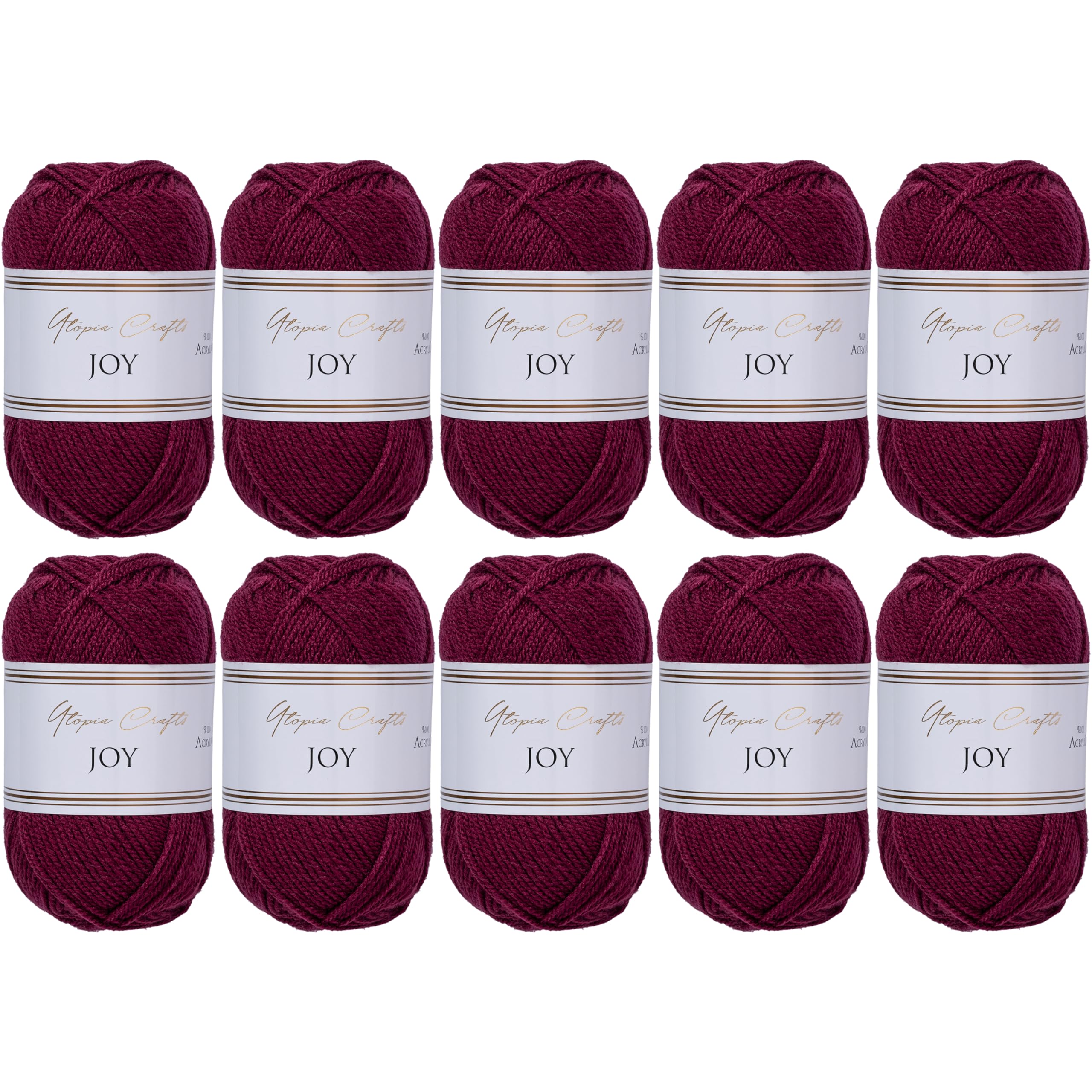 Utopia Crafts Joy Plain Knitting and Crochet Yarn, Soft, Easy Care, 100% Polyacrylic, 10 x 50 g Ball, 150 m (Dark Purple)