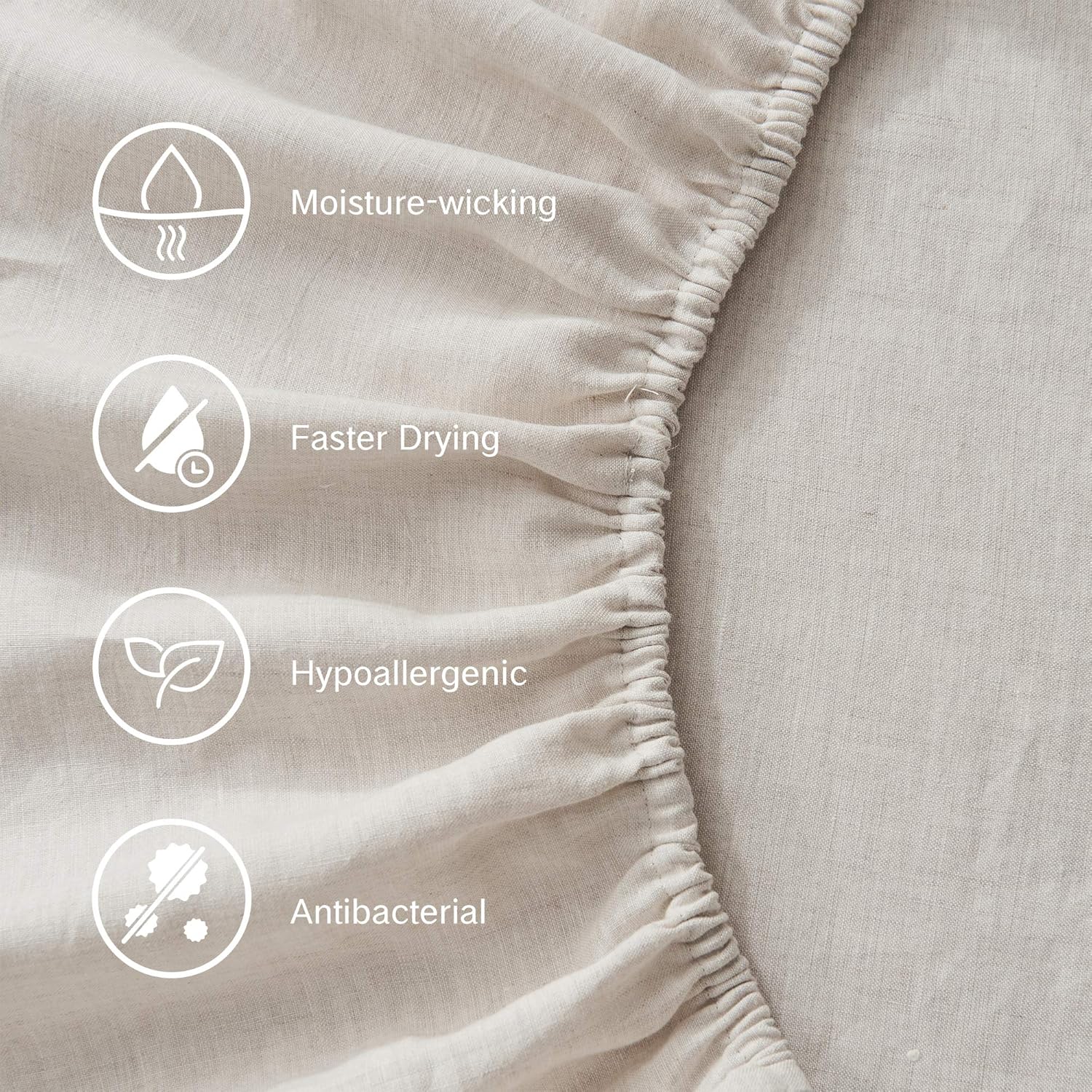 DAPU Pure Stone Washed Linen Sheets Set 100% French Natural Linen European Flax (Queen, Natural Linen, Flat, Fitted and 2 Pillowcases: Kitchen & Dining