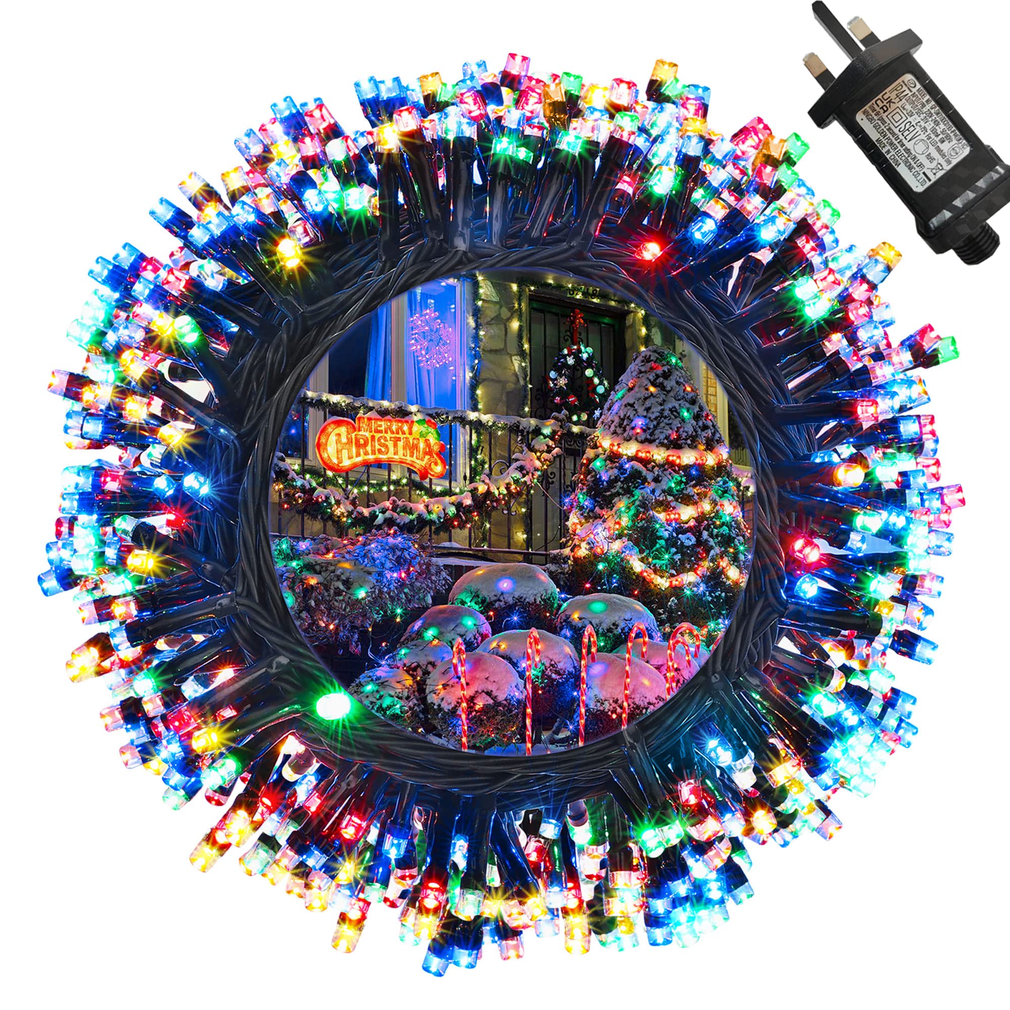 Moxled Christmas Tree Lights Multicolor - 35M 350 LED Outdoor Christmas Lights Waterproof, Timer, 12 Modes Expandable Fairy String Lights Mains Powered for Outdoor Indoor Xmas Tree Decorations