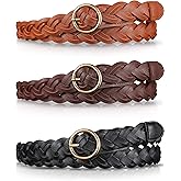 SATINIOR 3 Pcs Women's Braided Leather Belt Skinny Woven Braided O Ring Buckle Leather Belt for Dress Jean Skirt Pant
