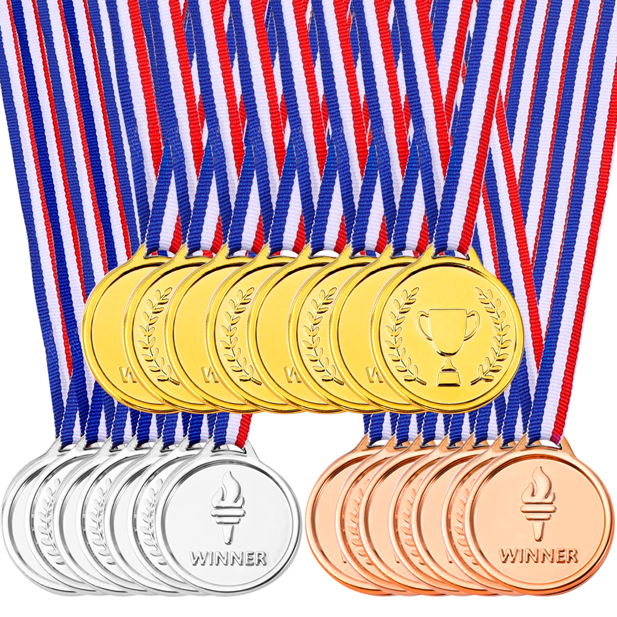 Pllieay 24 Pieces Winner Medals for Kids, Gold Silver and Bronze Medals for Children Party Decoration, Awards, Sports, Competitions