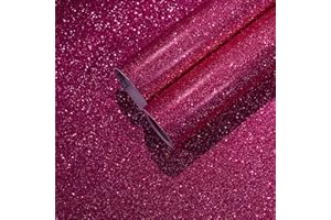 CHIHUT Hot Pink Glitter Peel and Stick Wallpaper Sparkly Pink Contact Paper for Cabinets Walls Removable Decorative Glitter Wall Paper Self Adhesive Textured Fabric Roll for DIY Crafts 15.7''x236''