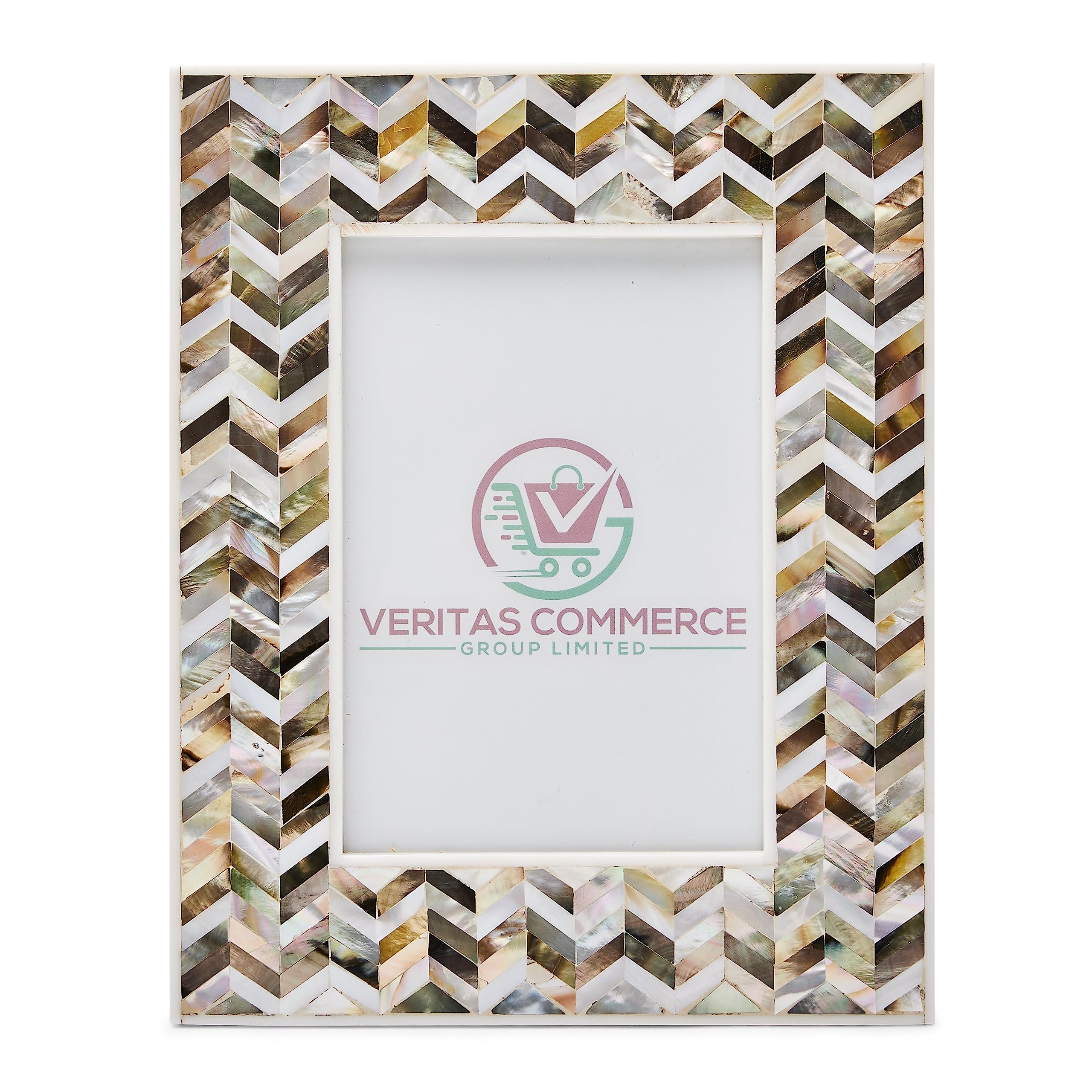 Veritas Commerce Group Handcrafted Mother of Pearl Photo Frame in Gold, Silver and White 6 x 4 | Gold Photo Frame | Handmade Wooden Picture Frame Marble Design | Vintage Decor | 6x4 frame