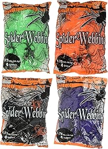 Set of 4 Spooky Stretchy Neon Colored Spider Webs! Green, Purple, Orange, Black! Perfect for Your Next Halloween Gathering! (4, Set of All 4 Colors)