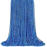 ZYFLSQ 100 Pcs 33" 7mm Metallic Blue Beads Necklaces, Bulk Mardi Gras Beaded Necklaces, Party Beads Costume Necklaces (Blue)