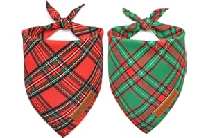 Realeaf Christmas Dog Bandanas 2 Pack, Reversible Red Green Plaid Dog Scarf, Xmas Pet Bandana for Boy and Girl, Premium Durable Fabric, Holiday Check Bandana for Medium and Large Dogs Pets (Large)
