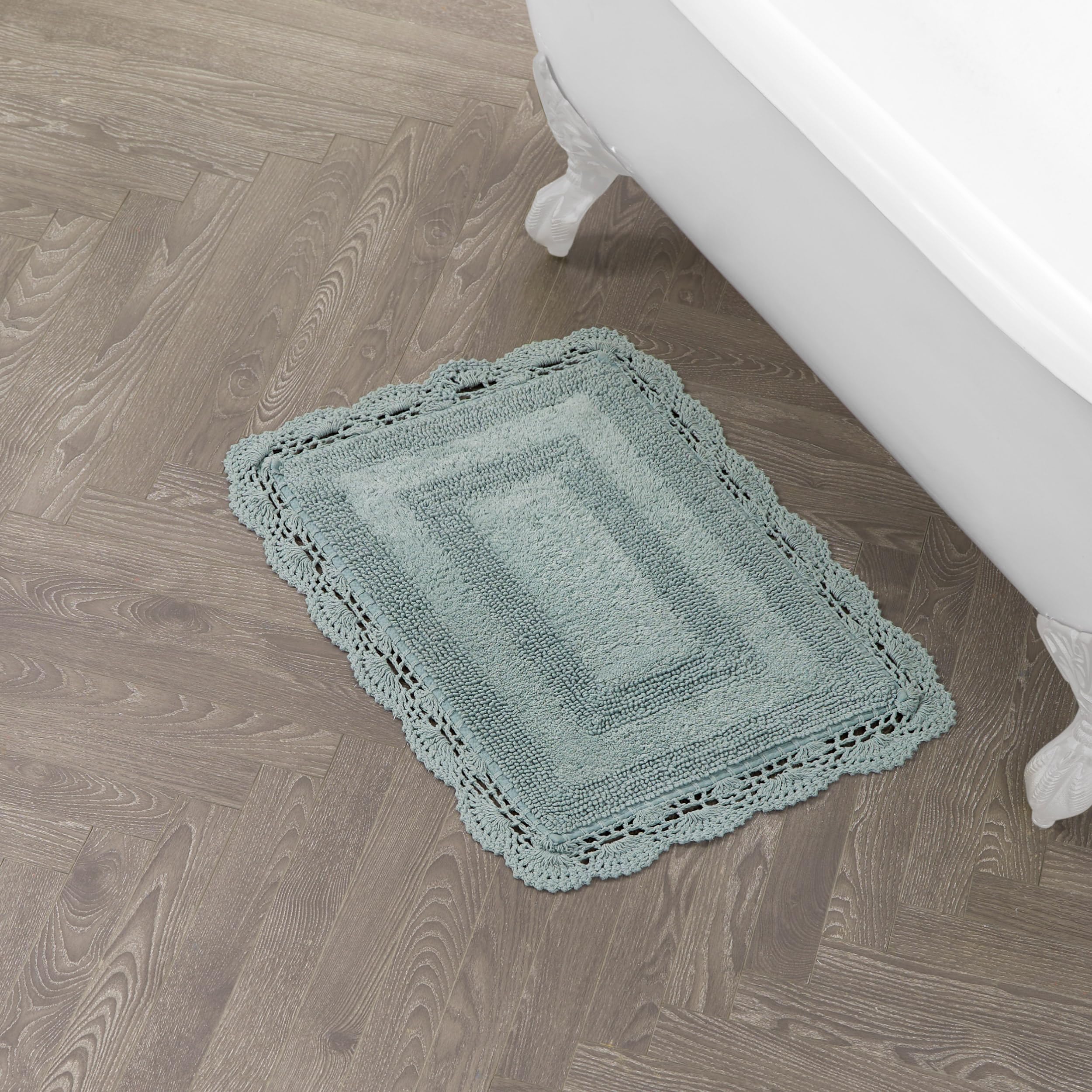 Laura Ashley Crochet Cotton 17x24 in. Bath Rug, Aqua