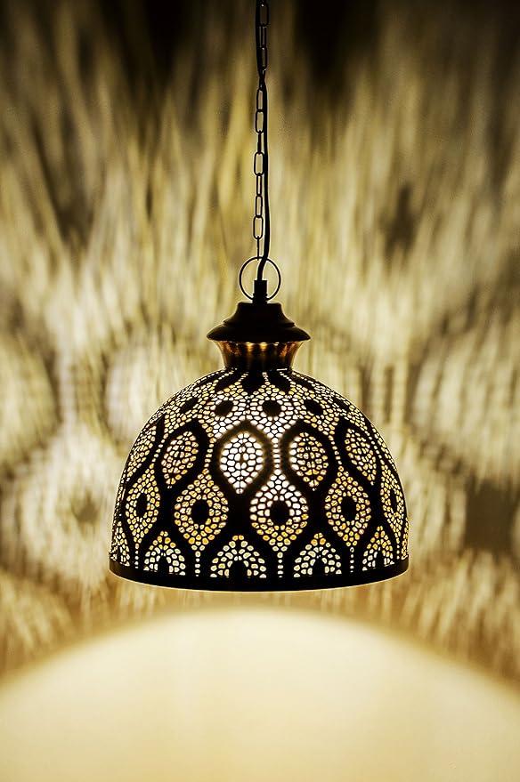 MAADES Orientalische Lampe Pendelleuchte Gold Afzal -2-32cm E27 Lampenfassung | Marokkanische Design Hängeleuchte Leuchte | O