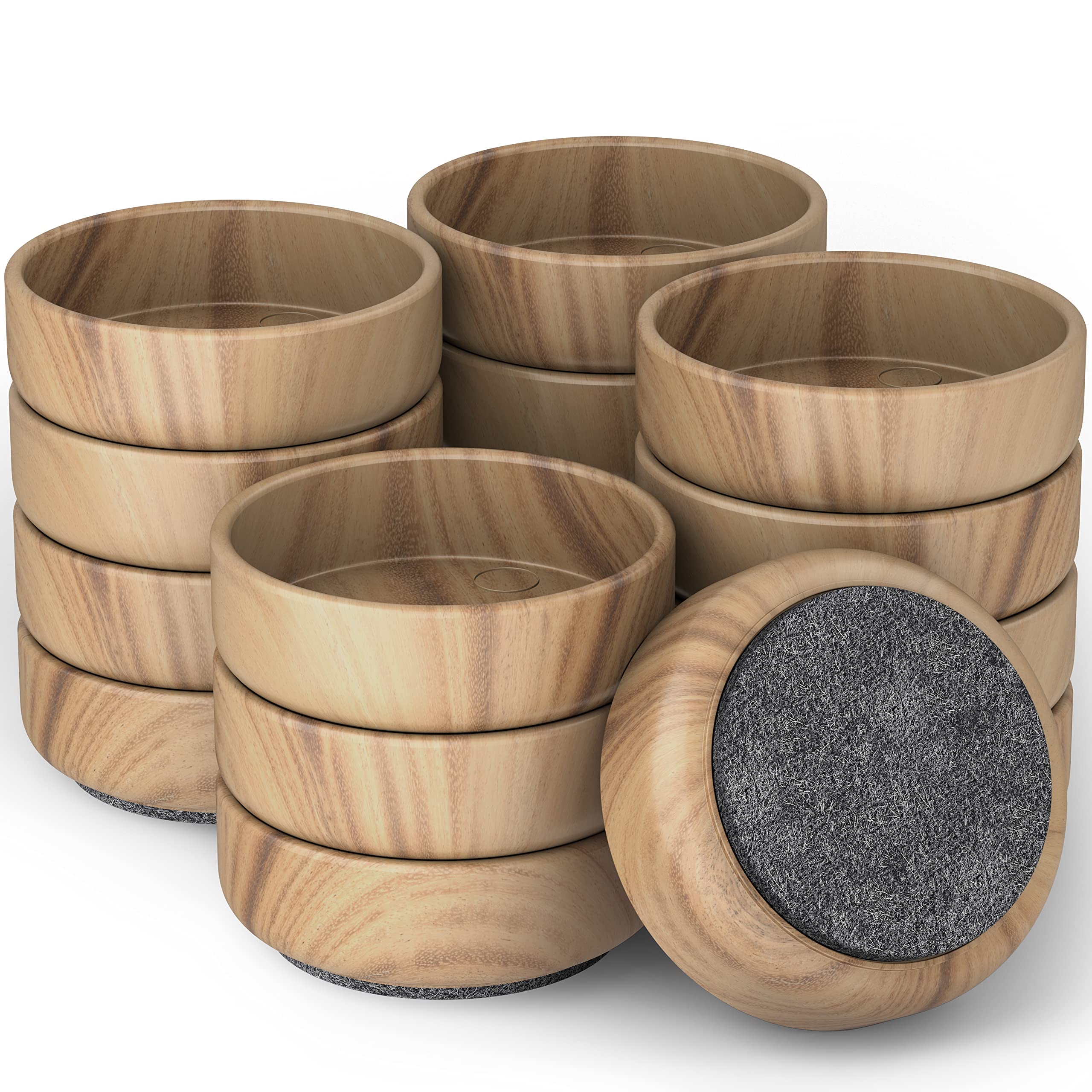 Medipaq Felt Castor Cups – 16x Large 60mm Light Wood Grain – Protects Wooden & Smooth Floors – Chair & Furniture Leg Protectors