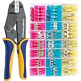 haisstronica Crimping Tool for Heat Shrink Connectors HS-8327 with 280PCS Marine Grade Heat Shrink Wire Connectors,Tinned Red