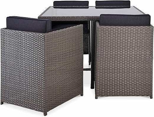 Karaya Effet Rotin 4 Places Cube Avec Ensemble De Tabourets