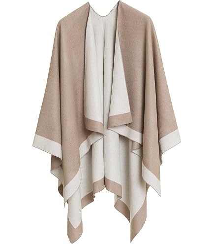 ZLYC Women Fine Knit Open Front Faux Fur Trim Layers Poncho Cape