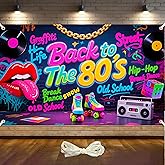 Back to The 80's Backdrop 6x3.6 ft 80s Party Decorations 80s Backdrop Hip Hop Graffiti Wall Birthday Party Supplies 1980 Photo Booth Props Banner with 19.68 ft Rope