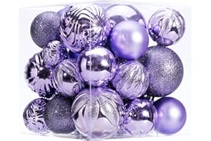 5TH LILY Christmas Ball Ornaments Set（40 pcs）- Hanging Christmas Tree Ball Decorations in 6 Styles and 3 Sizes Shatterproof No Color Fading for Xmas Holiday (Light Purple)