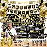 60th Birthday Decorations for Men Women, 36 Pcs Back in 1966 Birthday Party Decorations, Black Gold Happy 60th Banner,Vintage 60th Birthday Table Decorations ,Cake Topper, Sash Party Supplies
