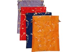 Dodoga 4pcs Embroidered Silk Flower Design Jacquard Travel Bag, Lingerie Bags Underwear Bags Laundry Bags Shoe Bags for Travel Storage for Men Women Washable Cloth Shoe Bags