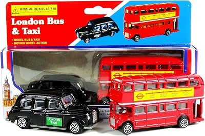 TB Diecast London Bus and Taxi Set Souvenir Moving Wheel Action