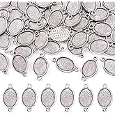 Pandahall 50pcs Vintage Tibetan Style Antique Silver Blank Bezel Cabochon Settings 18x13mm Inner Diameter Oval Frame Pendant Tray Chandelier Link Connector Charms
