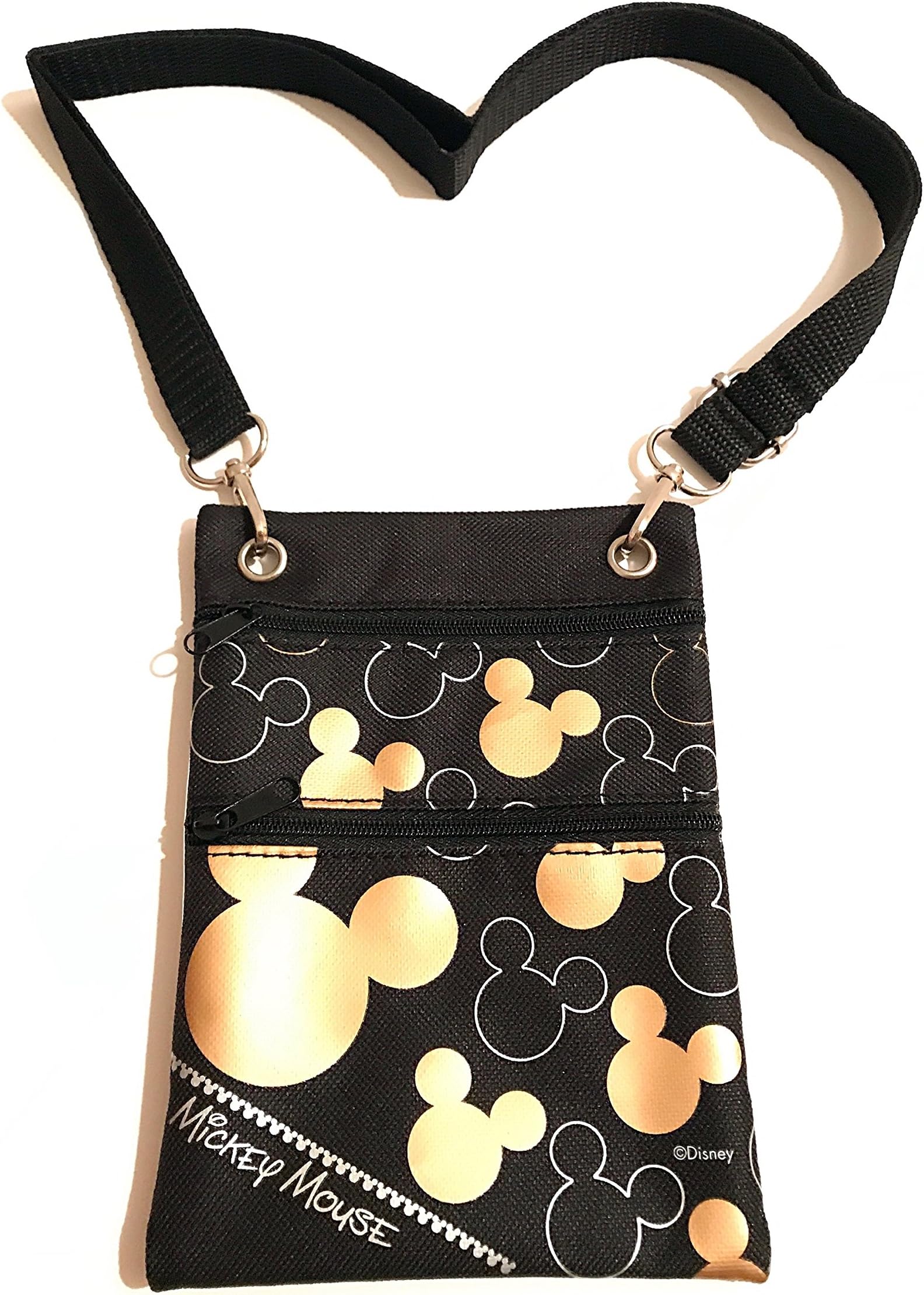 Disney Mickey Mouse Multi Purpose Shoulder ID Holder Bag, Black and Gold