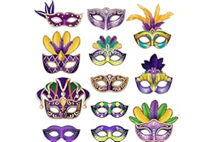 BWkoss 24Pcs Mardi Gras Face Masks,Carnival Parade Face Masks Decorations Retro Masquerade Masks Set for Boy Girls Prom Venetian Masks Mardi Gras Costume Fancy Dress Party Photo Booth Prop Supplies