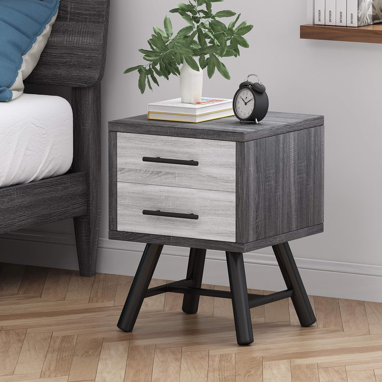 Christopher Knight Home Harrison Mid-Century Modern Nightstand, Sonoma Gray Oak + Gray Oak + Black: Kitchen & Dining