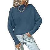 ZESICA Women's Fall 2026 Turtleneck Batwing Long Sleeve Ribbed Knit Casual Soft Pullover Sweater Jumper Top