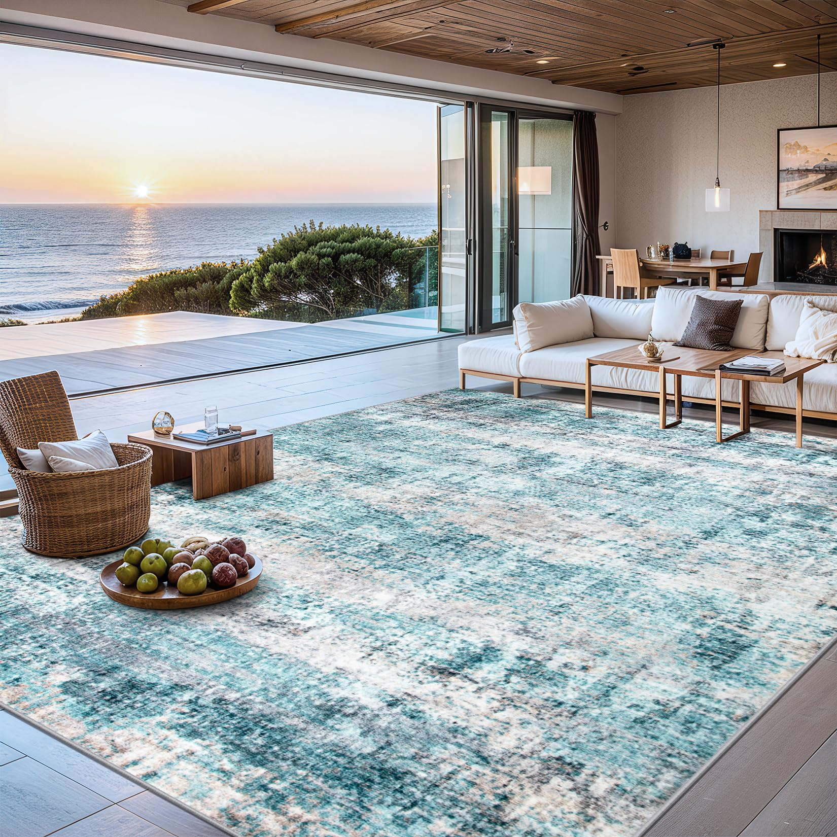 6x9 Area Rugs for Living Room - Washable Rug Modern Abstract Soft Large Neutral Non-Slip Carpet Indoor Floor Thin Carpets for Bedroom Dining Room Farmhouse Nursery Home Office Green
