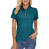 TACVASEN Polo Shirts for Women Short Sleeve Golf Shirts 4-Button Quick Dry Workout Tops Collared for Work Running Tennis