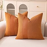 Hompooll Pack Of 2 Tobacco Boucle Pillow Covers 18x18 Inch Textured Faux Leather Decorative Throw Pillows For Couch, Cozy Soft Solid Boho Fluffy Accent Pillowcases For Bed Chair Living Room Home DéCor