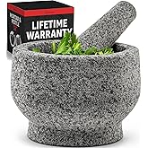 PriorityChef Mortar and Pestle Set, Heavy Duty Natural Granite, Make Fresh Guacamole at Home, Solid Stone Grinder Bowl, Herb 