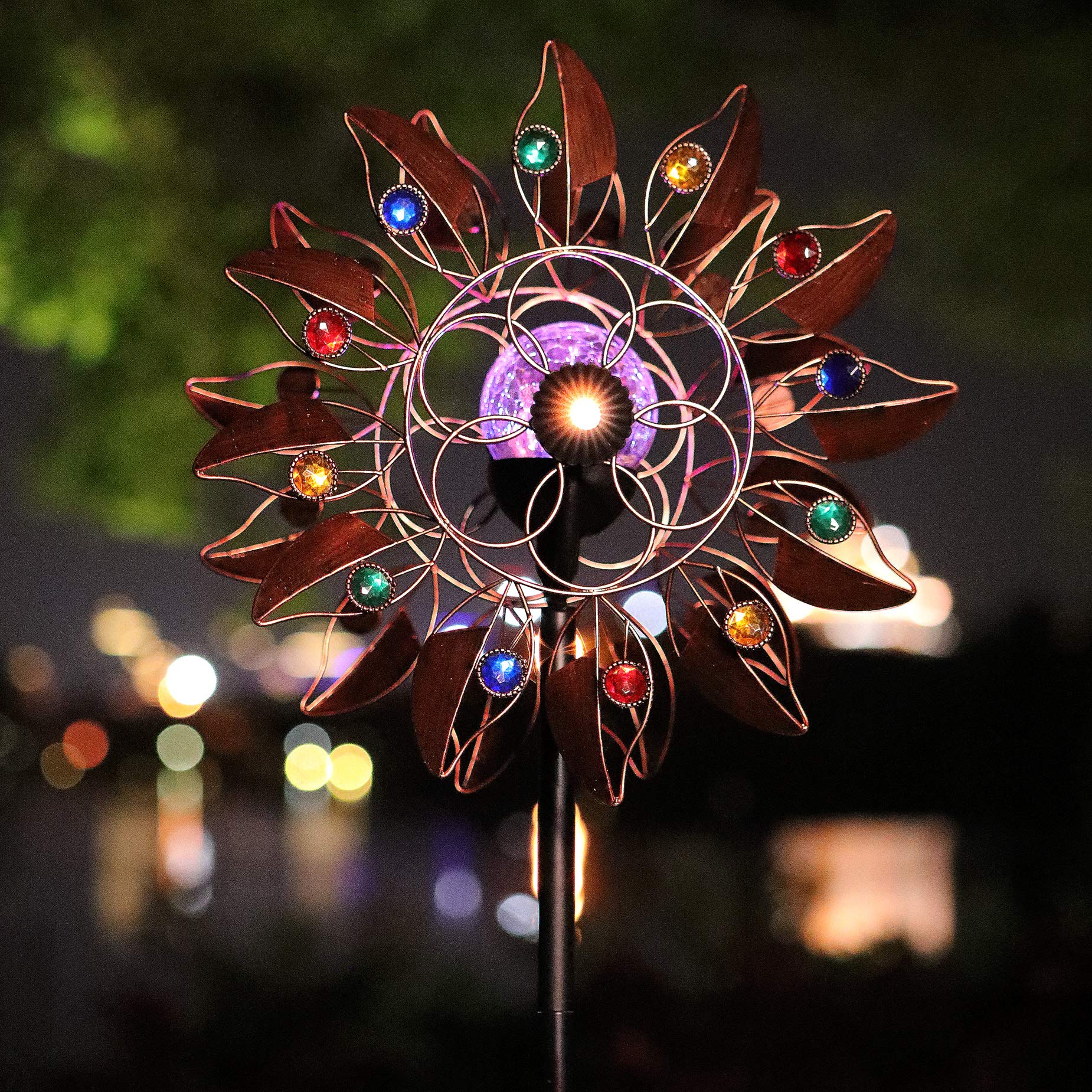 Photo 1 of HDNICEZM Solar Wind Spinner Multi-Color LED Lighting by Solar Powered Glass Ball with Kinetic Wind Aculptures Dual Direction Decorative Lawn Ornament Wind Mill