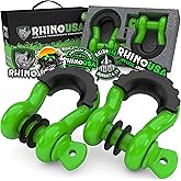 Rhino USA D Ring Shackles (2-Pack) - 41,850lb Break Strength – Heavy Duty 3/4" Clevis Shackle with 7/8 Pin for Towing & Off-Road Use - Pairs with Tow Strap for Vehicle Recovery (Green)