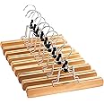 High-Grade Wooden Pants Hangers with Clips 10 Pack Non Slip Skirt Hangers, Smooth Finish Solid Wood Jeans/Slack Hanger with 3