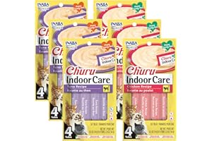 INABA Churu for Cats, Functional, Creamy Lickable Purée Cat Treat for Indoor Care and Hairball Control, 0.5 Ounces Each, 24 Tubes (4 per Pack), 2 Flavor Tuna and Chicken Variety Pack