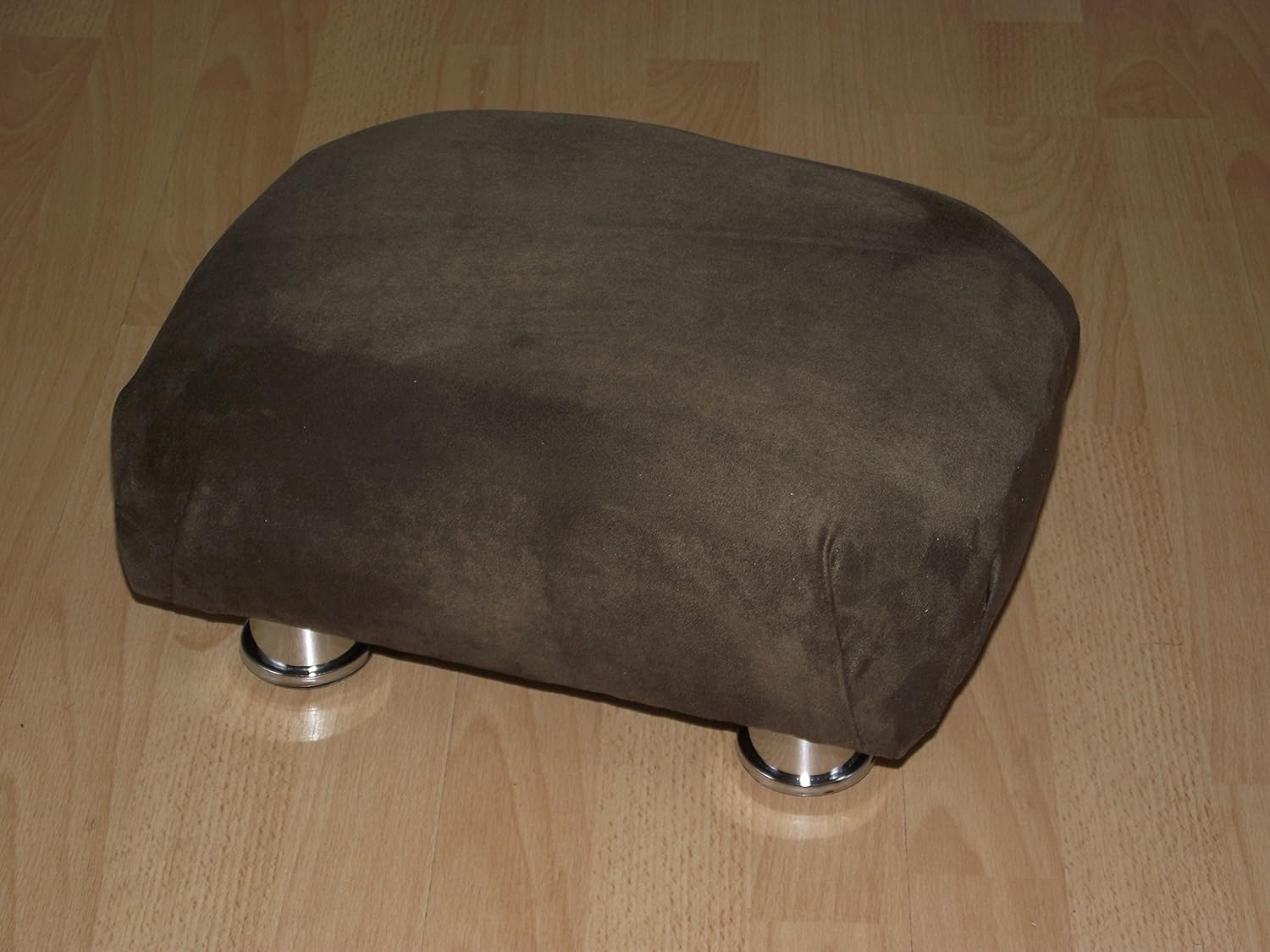 Luxury pop under footstool in dark brown faux suede fabric. Small