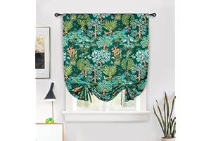 DriftAway Clara Woodland Forest Animals Printed Pattern Watercolor Textured Room Darkening Tie Up Adjustable Balloon Rod Pocket Curtain for Small Window 45 Inch by 63 Inch Emerald Green