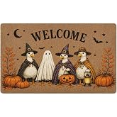 Dwept Ghost Goose Halloween Welcome Door Mat Outside Entrance 17x30 674-ZL | Funny Spooky Gothic Ghost Pumpkin Faux Coir Doormat Welcome Mats Outdoor Indoor Front Door Porch Entryway