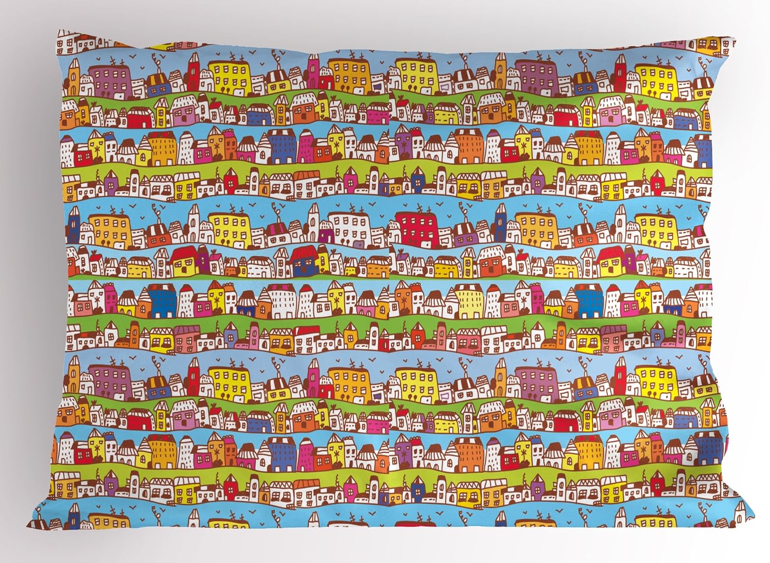 Amazon Com Lunarable Children S City Map Pillow Sham Town Houses