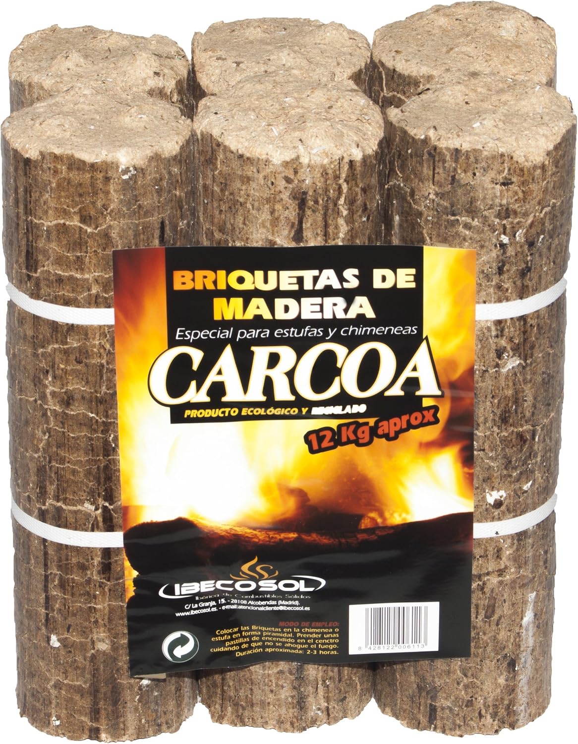 Carcoa Chimenea 0611 Briqueta de Madera 12 kg, Marrón, 30x18x27 cm ...