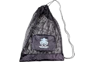 Kraken Aquatics Compact Mesh Gear Bag - Drawstring Snorkel Bag for Scuba Diving, Snorkeling & Beach Gear - Durable Mesh Dive Bag for Travel & Storage - Swim Equipment Bag - Black