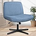 Orange Factory Criss Cross Chair No Wheel Wide Cross Legged Office Desk Vanity Chair Comfy Fabric Armless Adjustable Swivel for Home Computer Task (Blue)