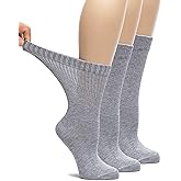 Hugh Ugoli Women's Rayon Loose Fit Diabetic Crew Socks, Non-Binding Top for Swollen Feet, Extra Wide and Stretchy, 3-6-9 Pair